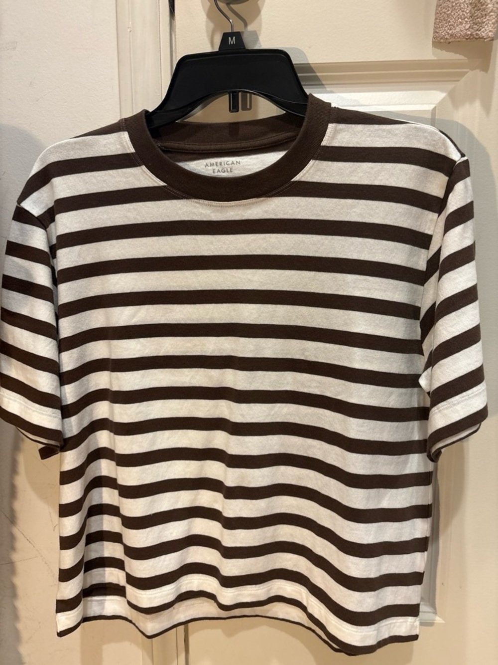 American Eagle Outfitters Brown & White Striped Short Sleeve Tee